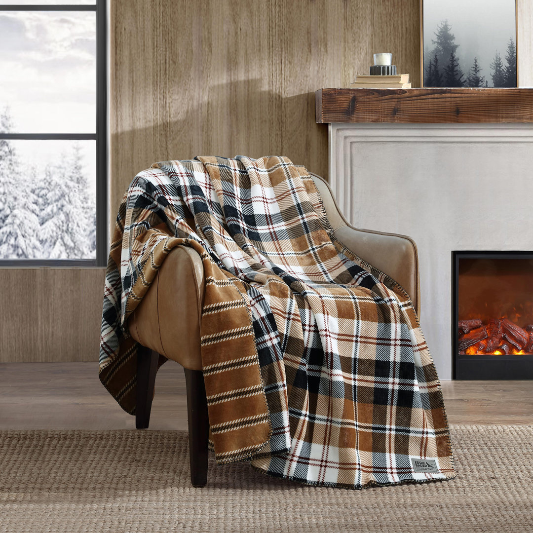 Eddie Bauer Trailhead Plaid Beige Ultra Soft Plush Throw Blanket